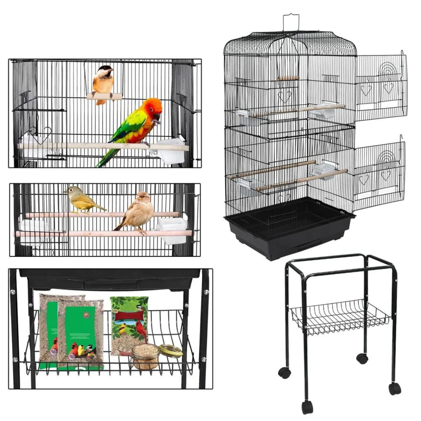 59'' Bird Cage with Rolling Stand Cockatiel Parakeet Finch