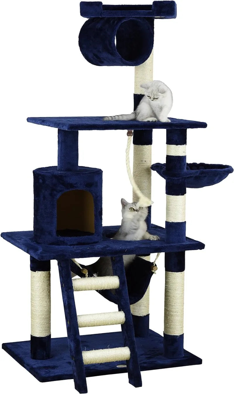 Classic Cat Tree, Faux Fur Finish, Sisal Rope Scratcher, 62"H, Beige