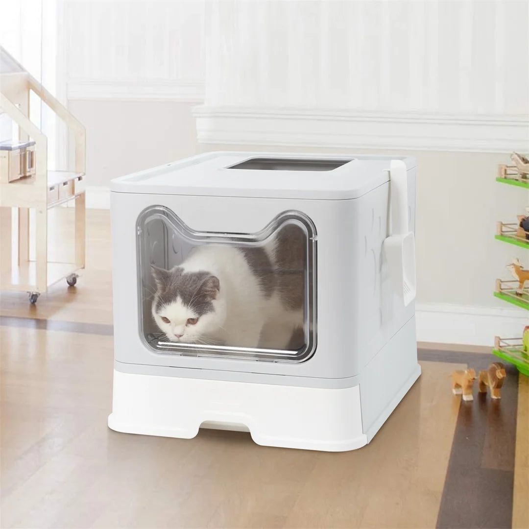 Modern Flexible Tidy Cat Litter Box Enclosure Cat House Furniture Cat Potty with Portable Scoop Drawer Kitty Poop Home