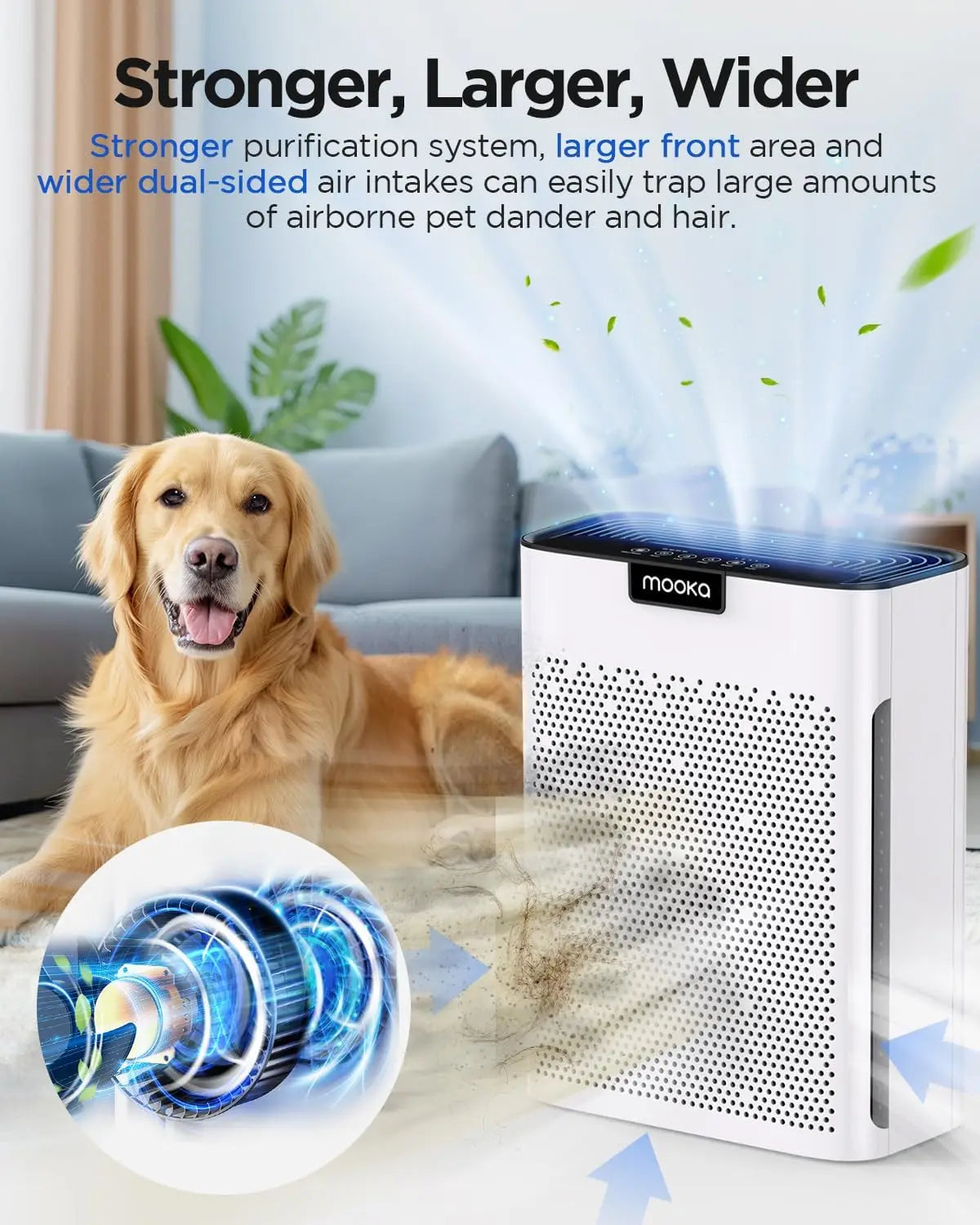 Pet Air Purifier for Large Room with Washable Filters