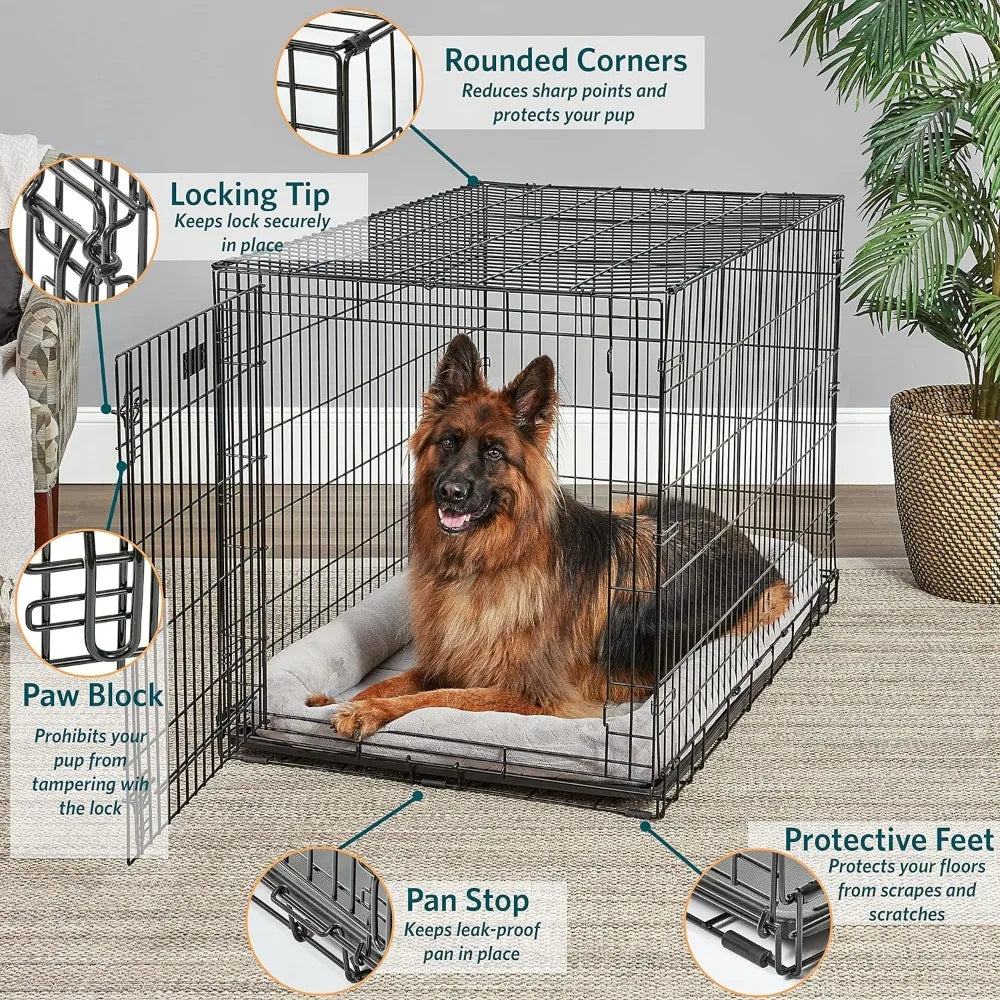 XL Dog Crate Folding Metal Crate Floor Protecting Feet Leak-Proof Pan