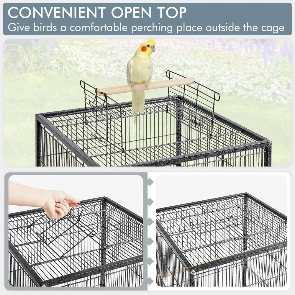 40 Inch Wrought Bird Cage Open Top with Rolling Stand