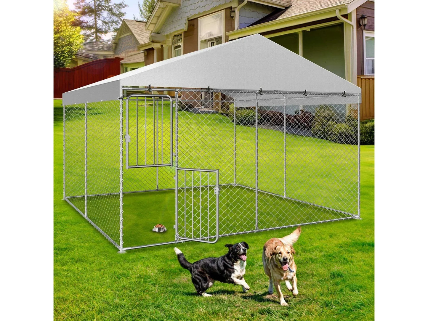 10 x 10 Feet Outdoor Dog Cage Enclosure with Covered Fence-