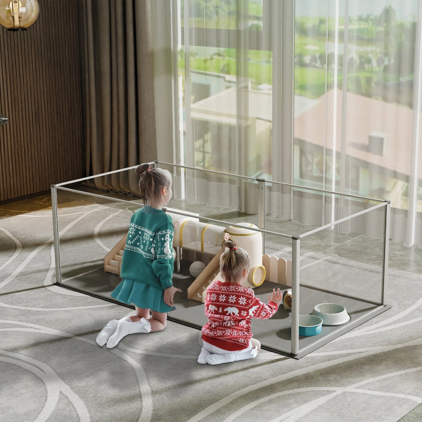 Transparent Acrylic Playpen Cage A Waterproof Hamster Yard Fence with Clear Cushioned Pad, Perfect for Small  Indoor Animals