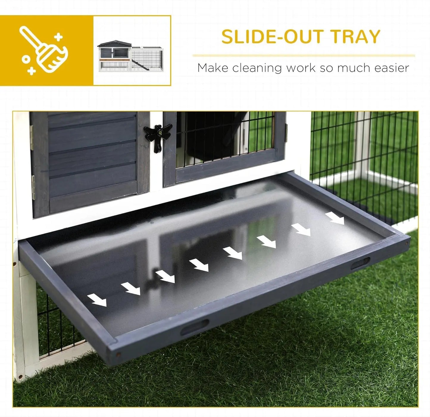 Rabbit Hutch, 2 Story Outdoor Bunny Cage with Slide-Out Tray