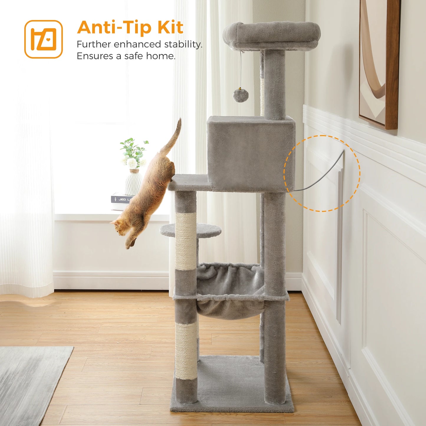 Cat Tree for Indoor Cats with Large Hammock Sisal Covered Scratching Posts