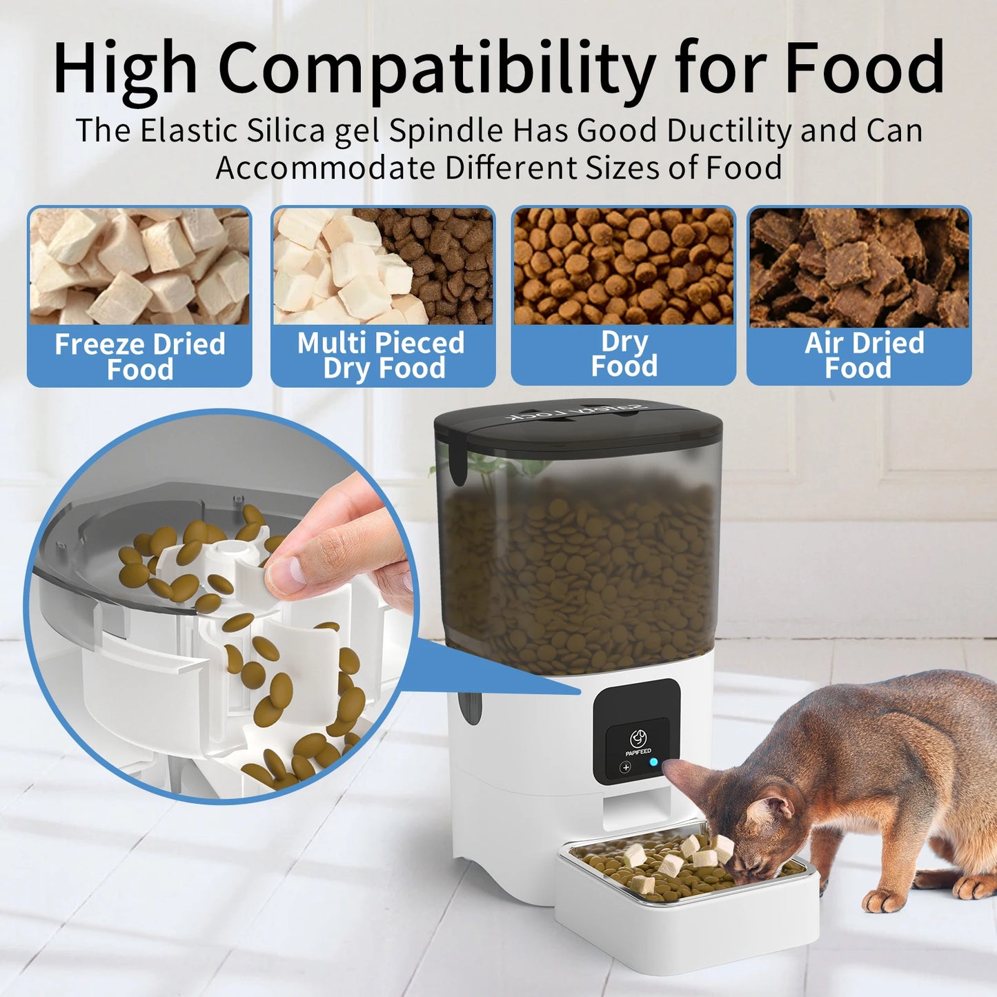 Smart Automatic Cat Feeders WiFi Pet Feeder with APP Control for Remote Feeding Detachable for Easy Clean