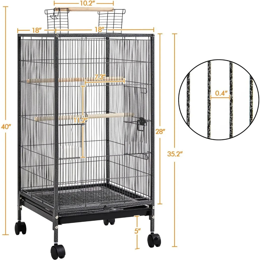 40 Inch Wrought Bird Cage Open Top with Rolling Stand