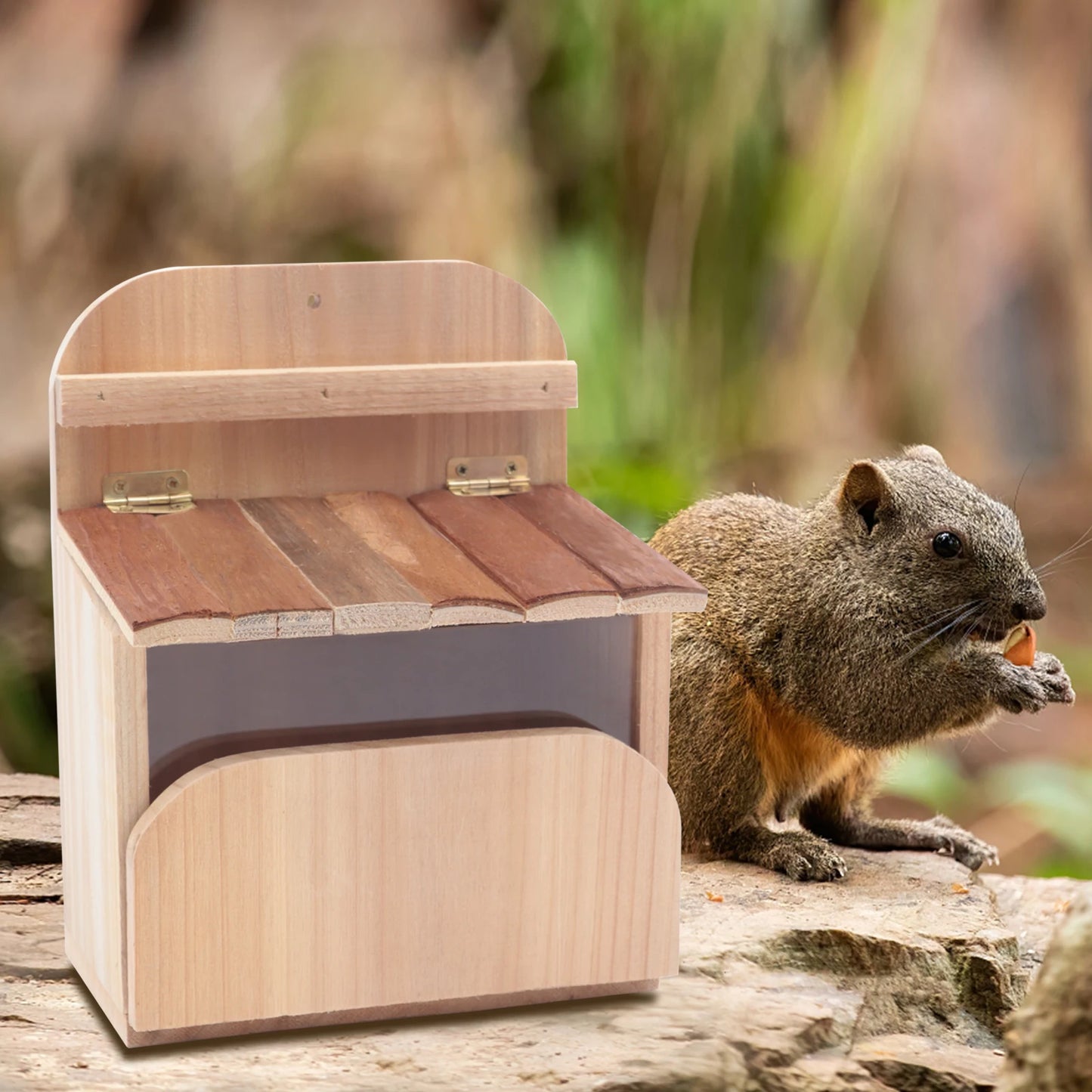 Outdoor Squirrel Feeder Hanging Squirrel Feeding Box Wooden House For Yard Tree