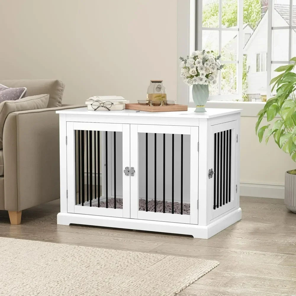 Dog Crate, Kennel with Cushion for Small and Medium Dogs and Kennel with Flip-top Plate, Chew Proof Metal Bars