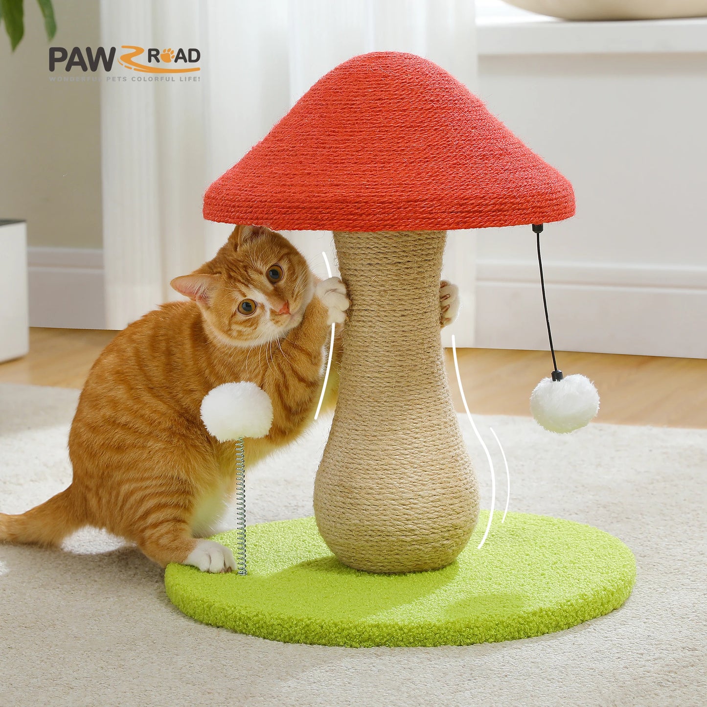 Small Cat Scratching Post with Spring Ball Mushroom for Indoor Natural Scratching Post for Cats