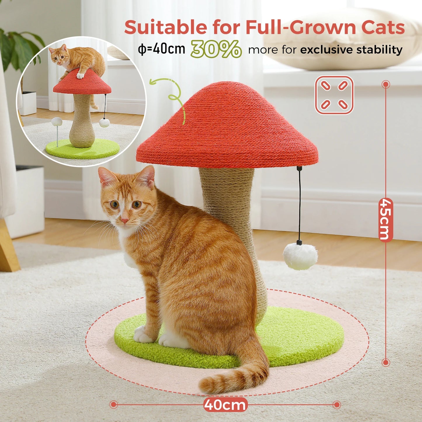 Small Cat Scratching Post with Spring Ball Mushroom for Indoor Natural Scratching Post for Cats