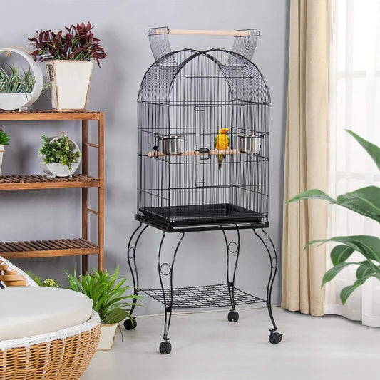 Rolling Standing Medium Dome Open Top Bird Cage for Parrots Cockatiels Parakeets