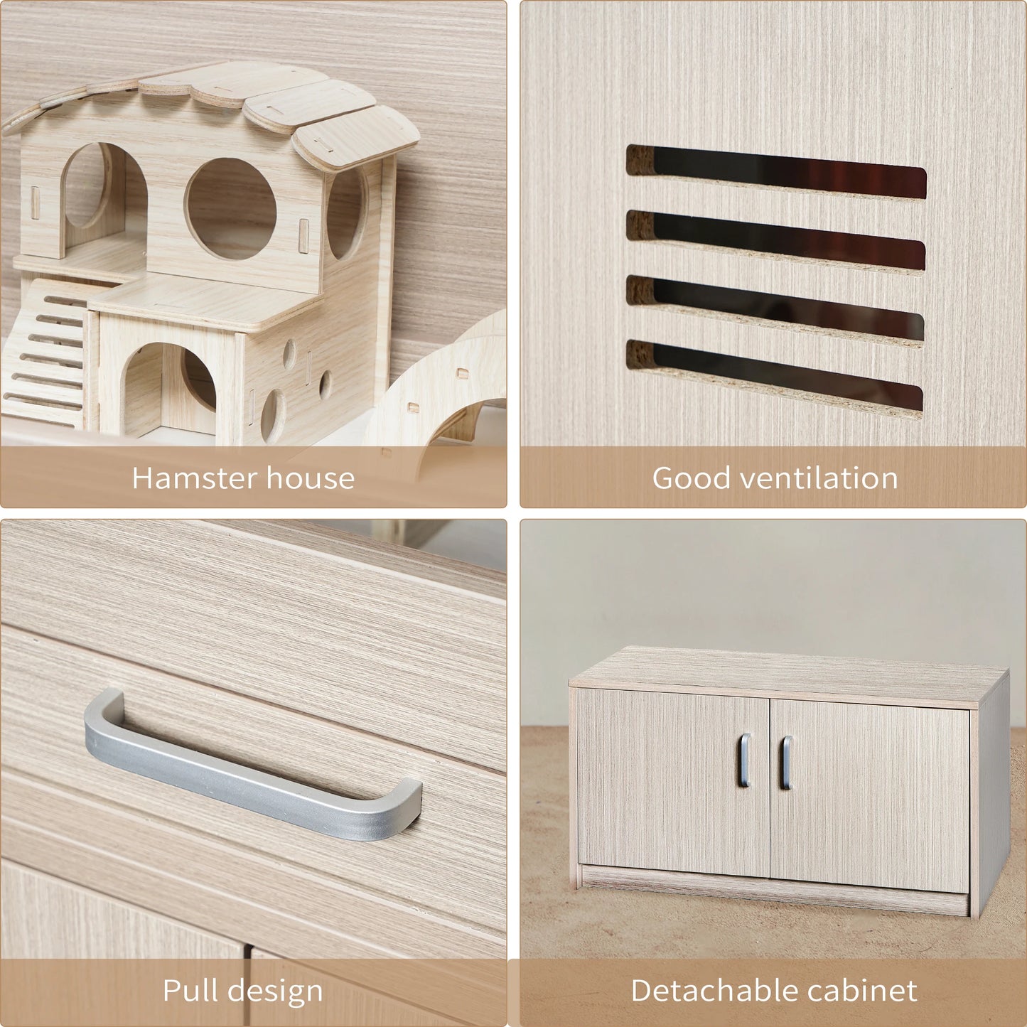 Hamster Cage Wood with Independent Storage Cabinet for Rat Chinchilla with Guinea Pig Hutch and Bridge, Openable Top