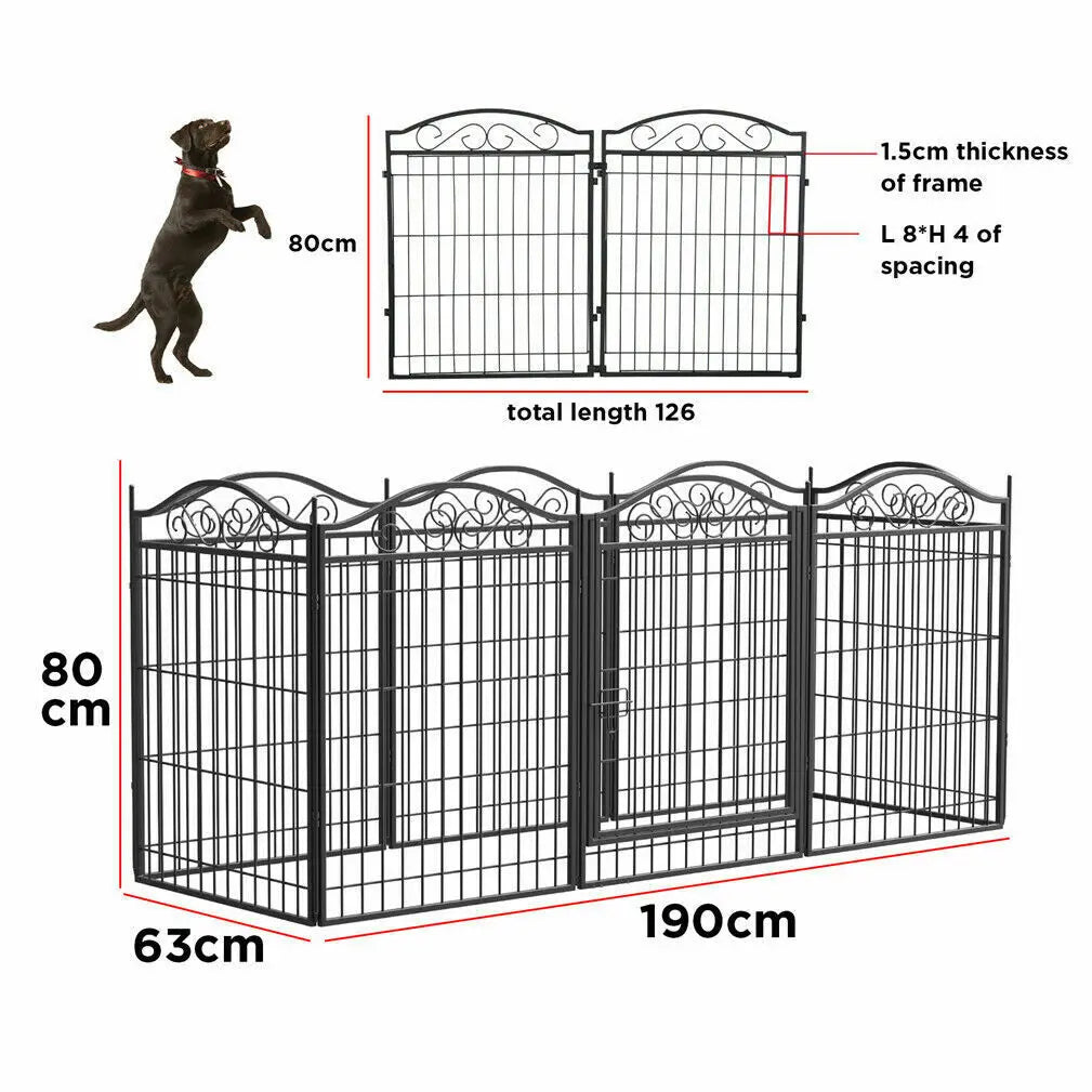 Heavy Duty Metal Dog Playpen Foldable 8 Panels with Gate for Indoor Outdoor