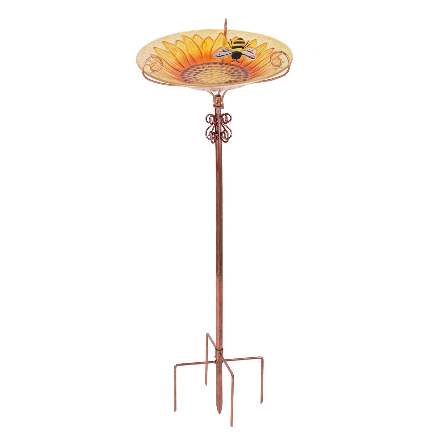 25 in Tall Yellow Glass Bird Bath Outdoor Birdbath Freestanding Bowl Birdfeeder Metal Stake