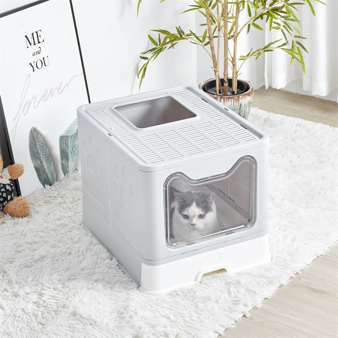 Modern Flexible Tidy Cat Litter Box Enclosure Cat House Furniture Cat Potty with Portable Scoop Drawer Kitty Poop Home