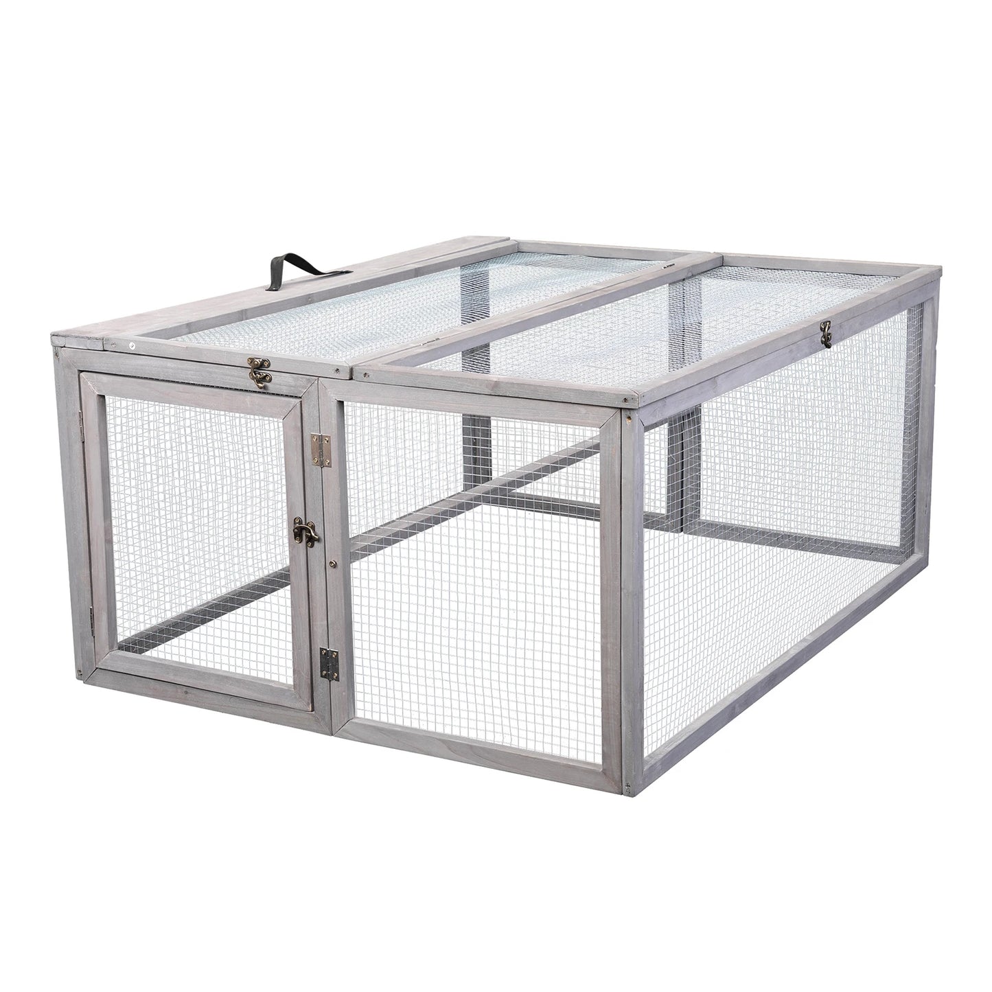 Folding Rabbit Hutch Outdoor Bunny Cage, Portable, Gray