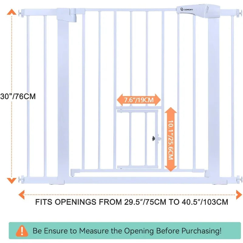 Durable Pet Gate Easy Walk Thru Dog Fence Gate with Pet Door for Stairs Doorways House, Fits Openings 29.5"-40.5"