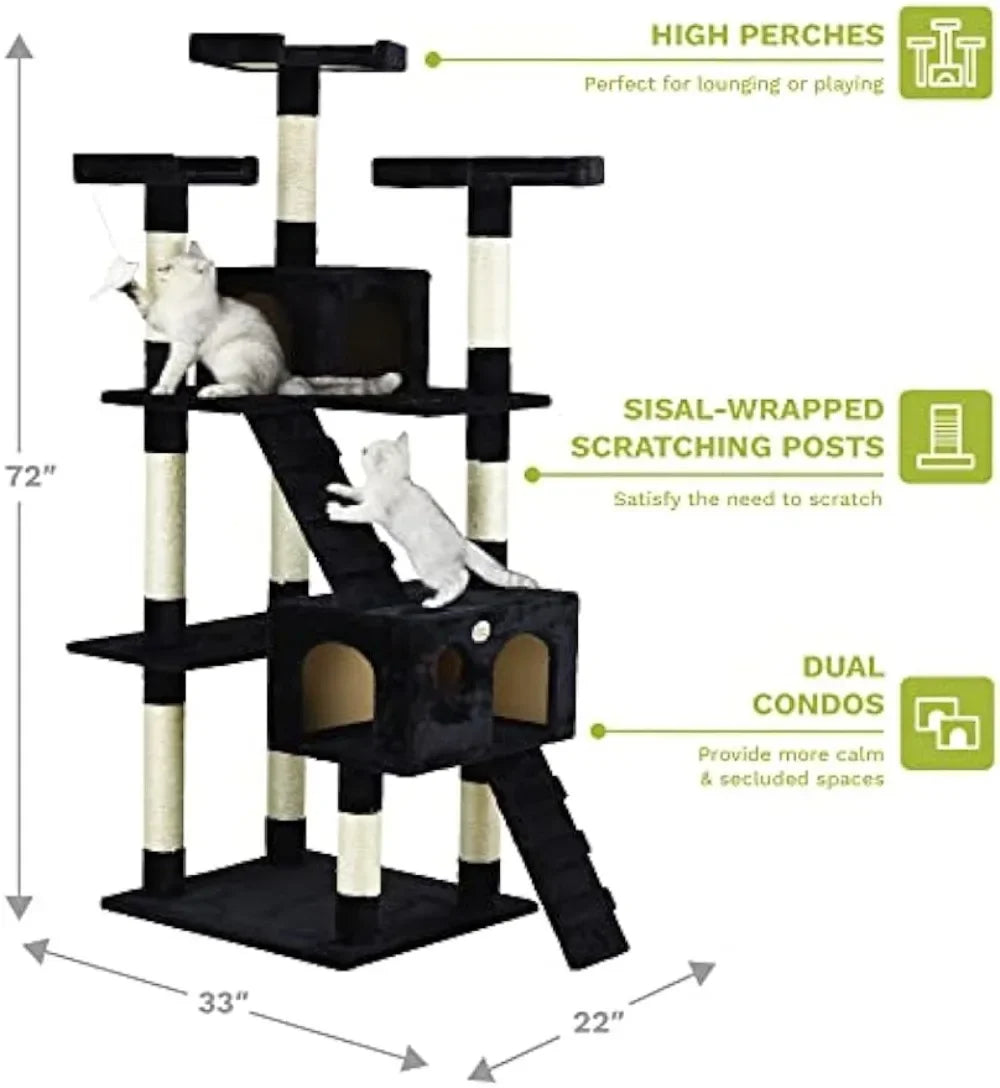 72" Tall Extra Large Cat Tree Tower Condo Cat House