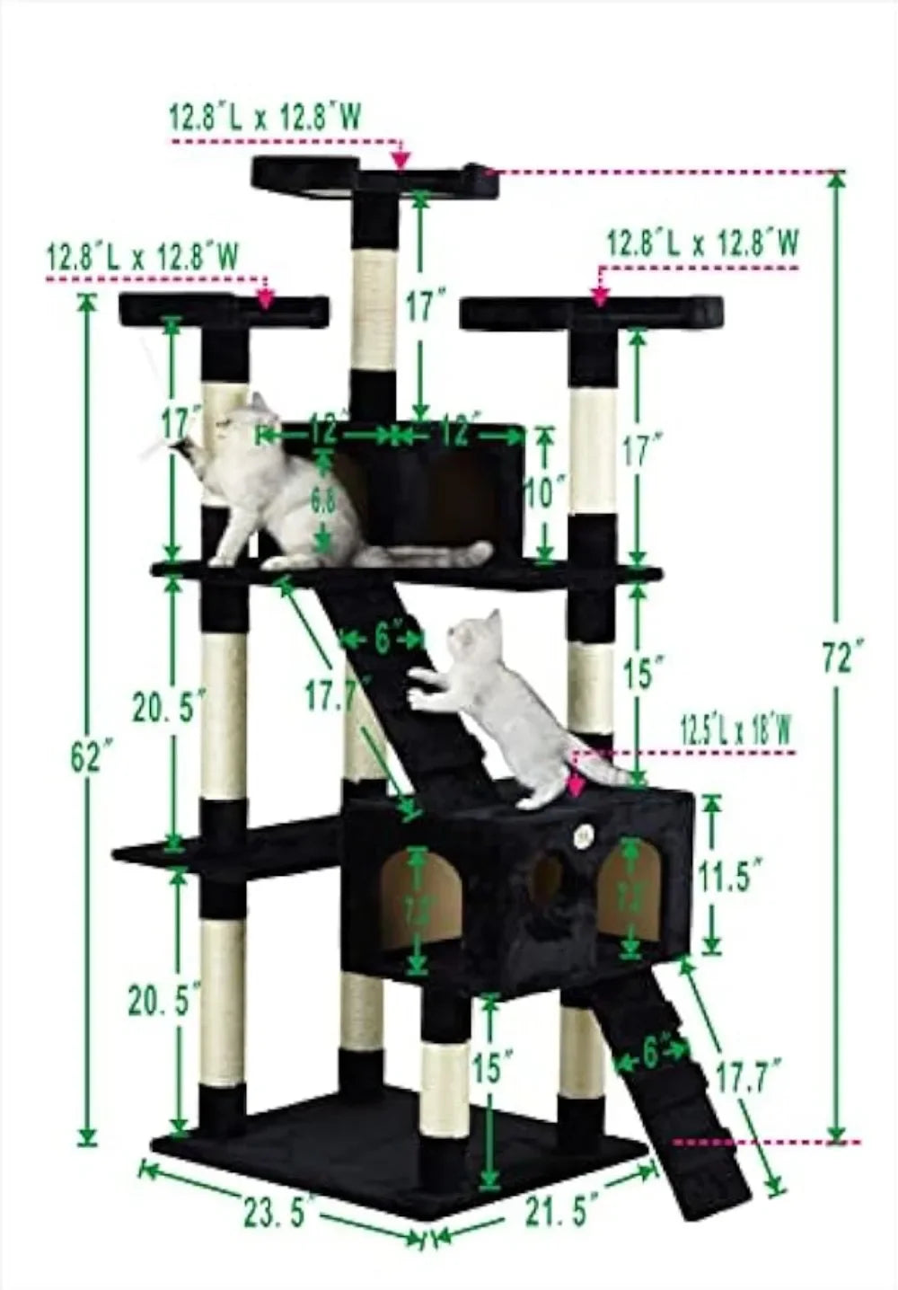 72" Tall Extra Large Cat Tree Tower Condo Cat House