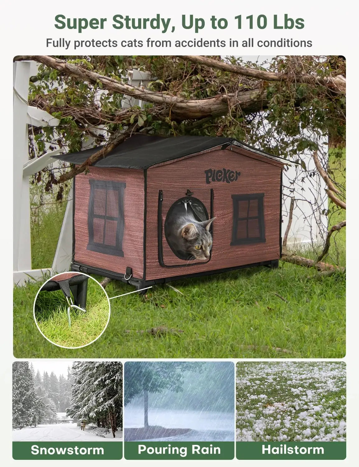 Waterproof & Insulated Outdoor Cat House for Winter with Heating Pad