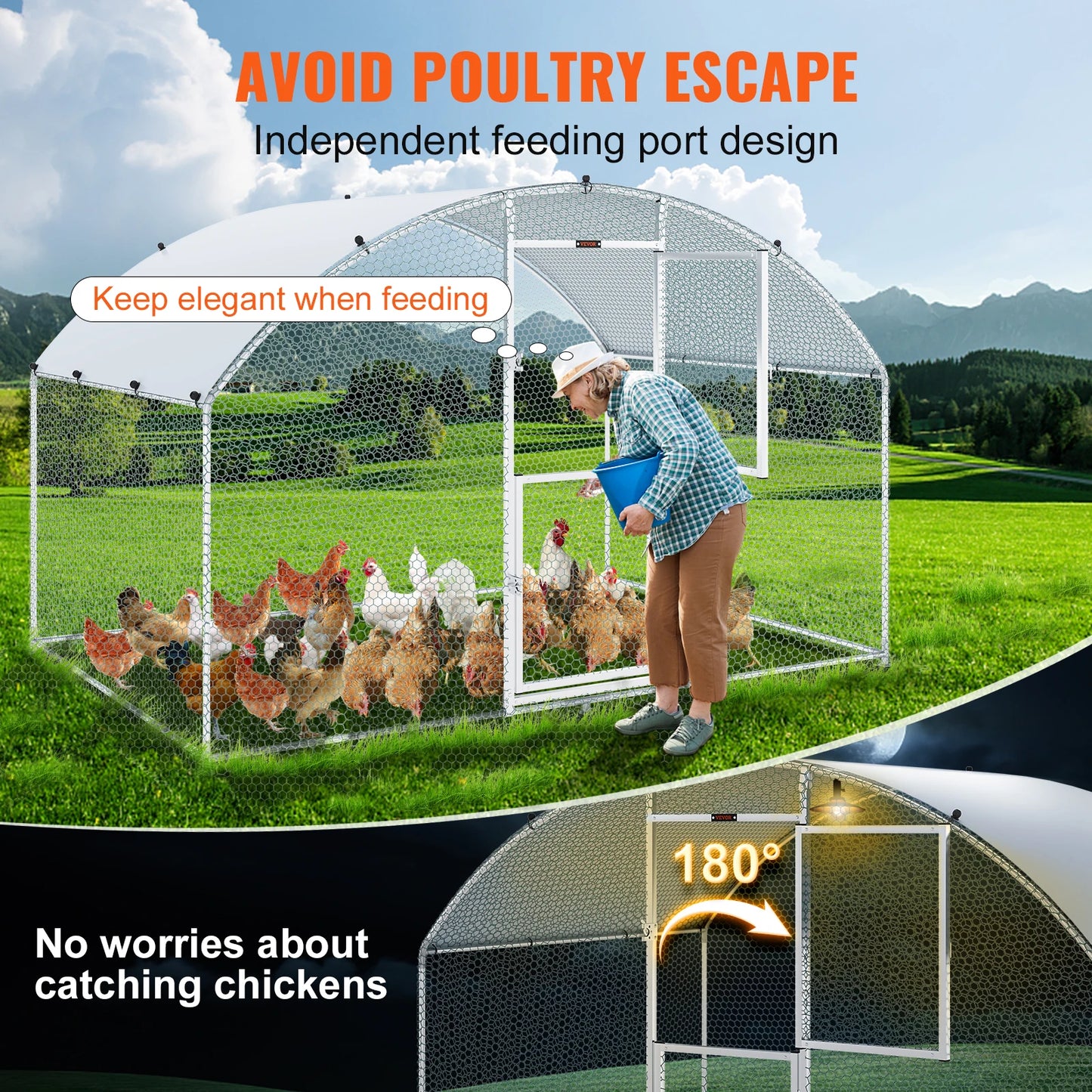 Large Metal Chicken Coop with Waterproof Cover Duck Coop and Rabbit Run