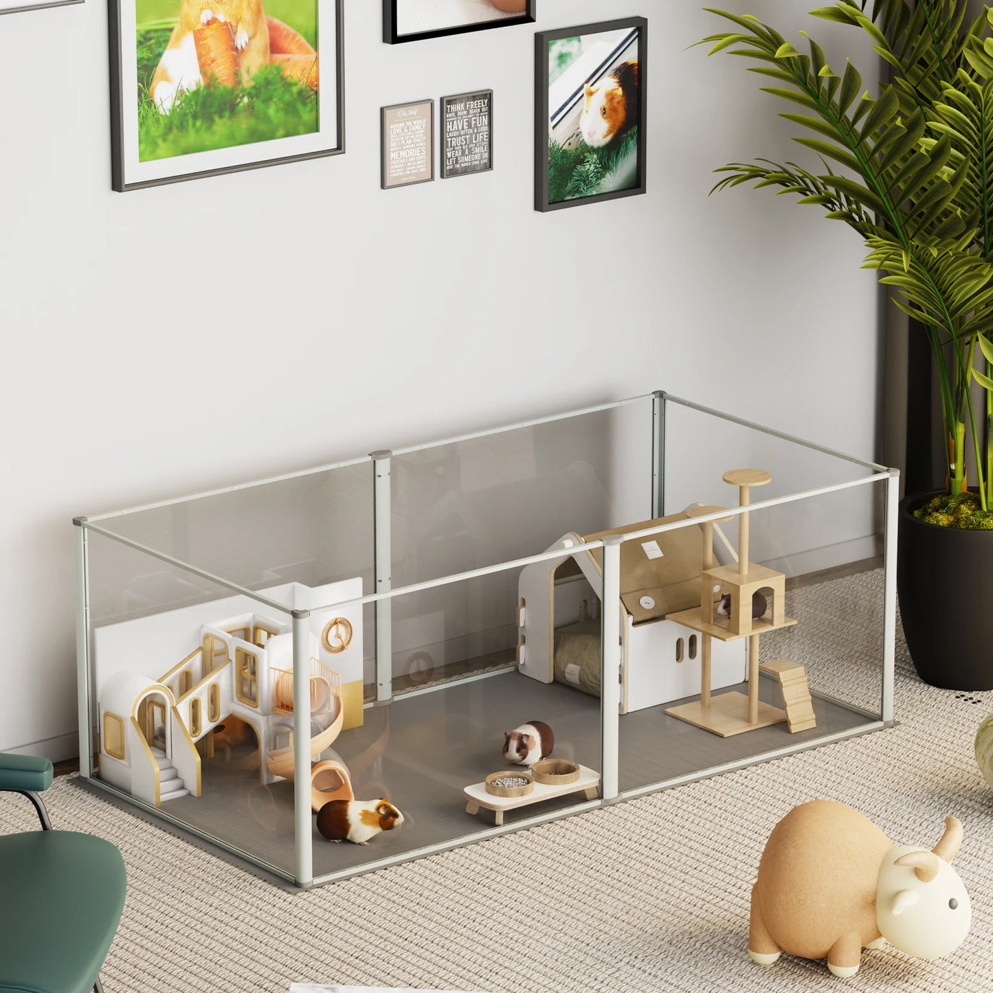 Transparent Acrylic Playpen Cage A Waterproof Hamster Yard Fence with Clear Cushioned Pad, Perfect for Small  Indoor Animals