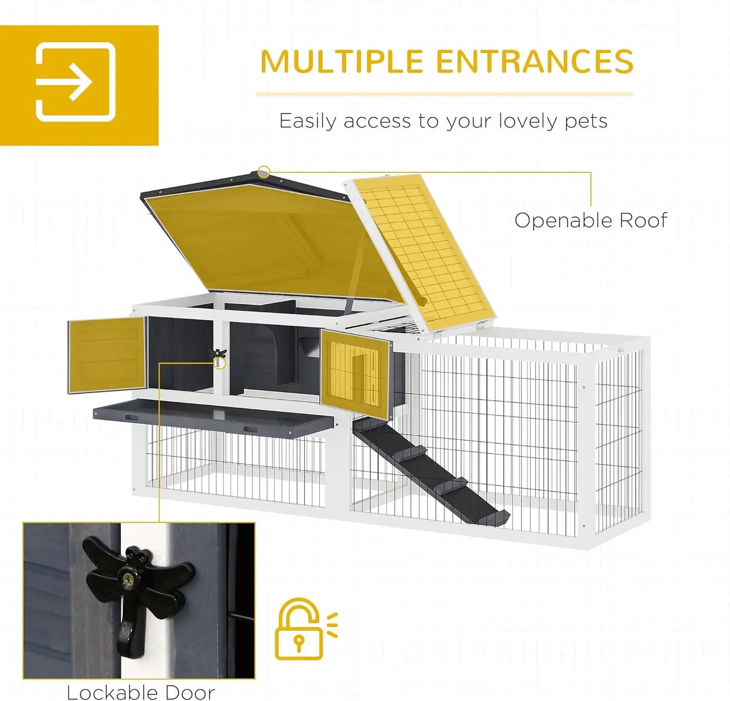 Rabbit Hutch, 2 Story Outdoor Bunny Cage with Slide-Out Tray