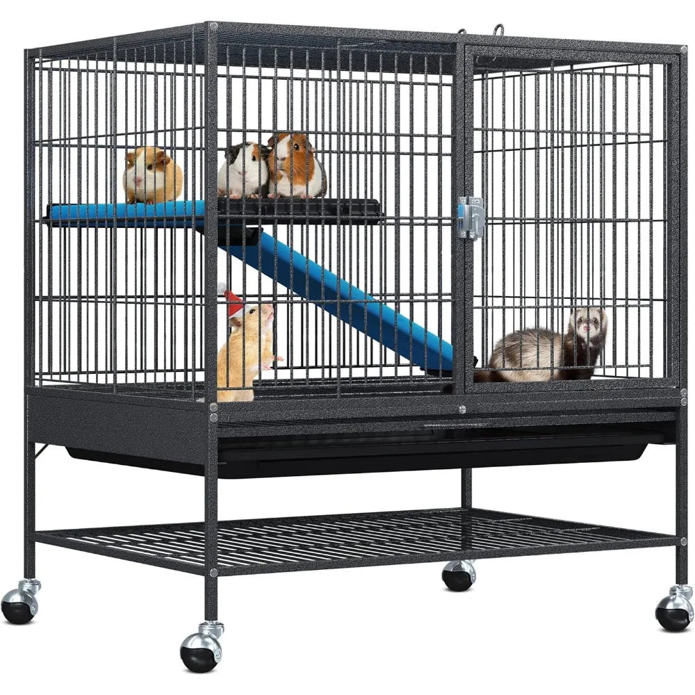 Metal 2-Tiers Small Animal Cage for Guinea Pig Large Hamster Indoor Critter