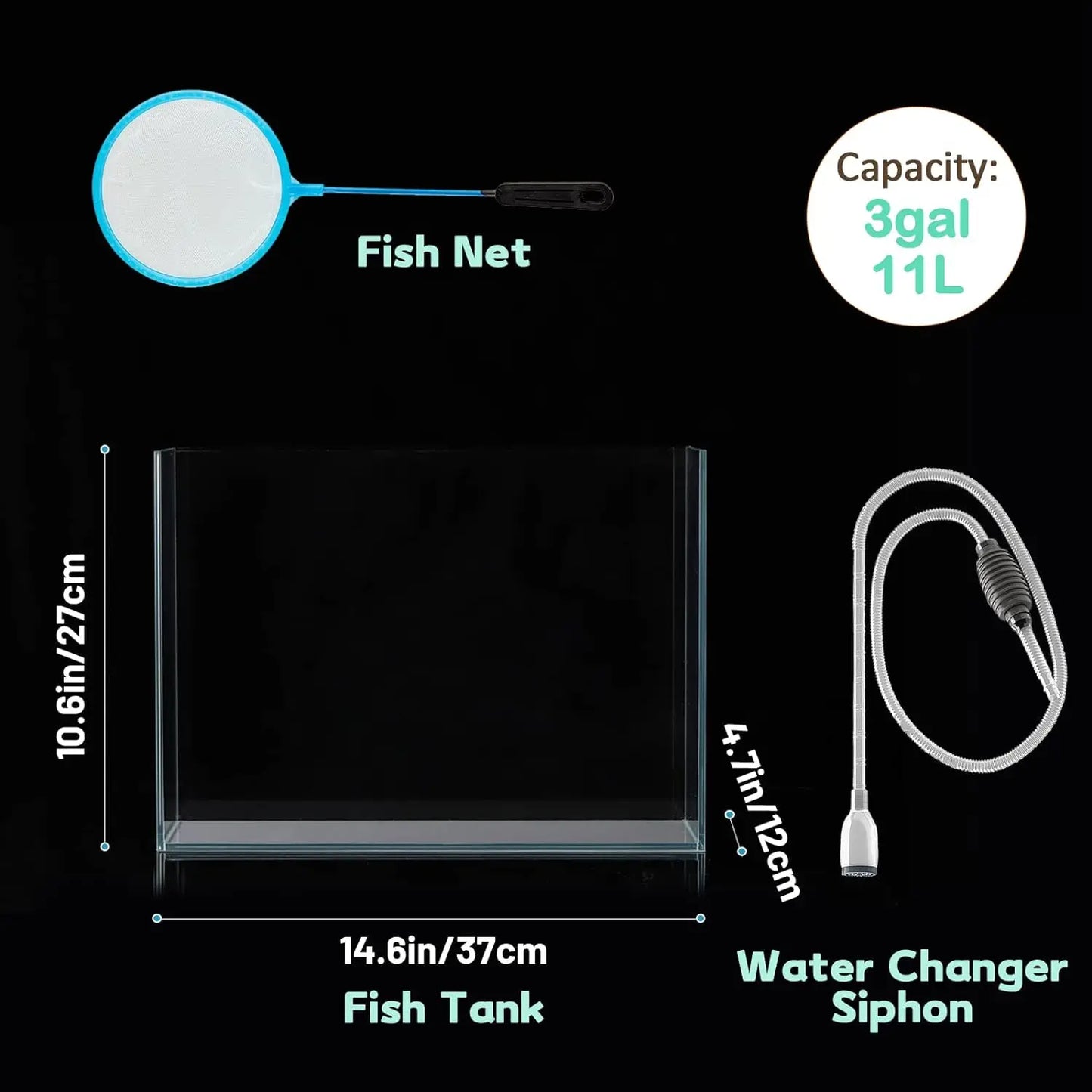 3 Gallon Ultra Clear Glass Fish Tank Rimless Low Iron Aquarium for Betta/Nano/Goldfish/Snail/Shrimp