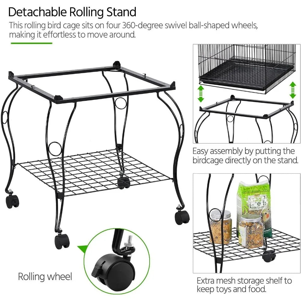 Rolling Standing Medium Dome Open Top Bird Cage for Parrots Cockatiels Parakeets