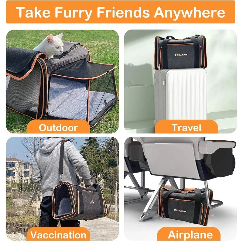 Expandable Pet Carrier, 18"x11"x11" TSA Airline Approved Cat and Dog Carrier for Cats and Small Dogs