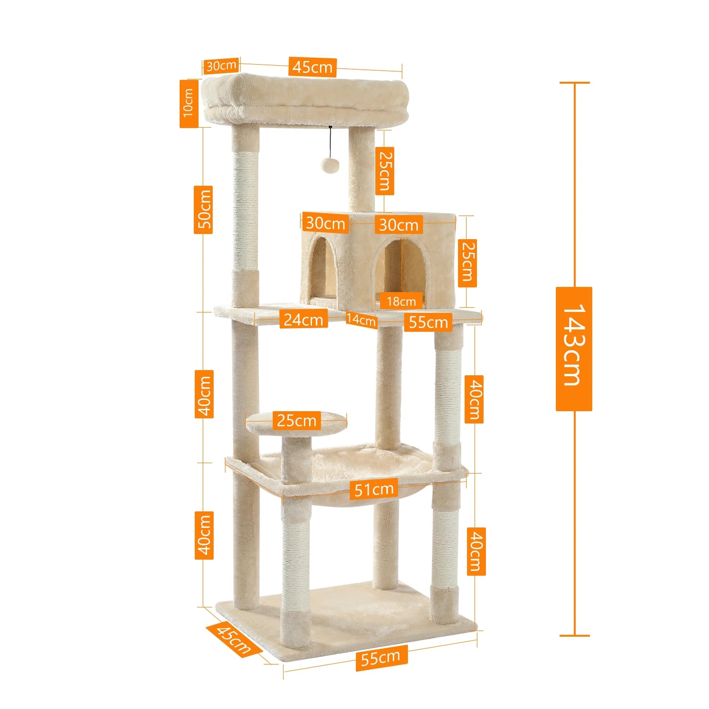 Cat Tree for Indoor Cats with Large Hammock Sisal Covered Scratching Posts