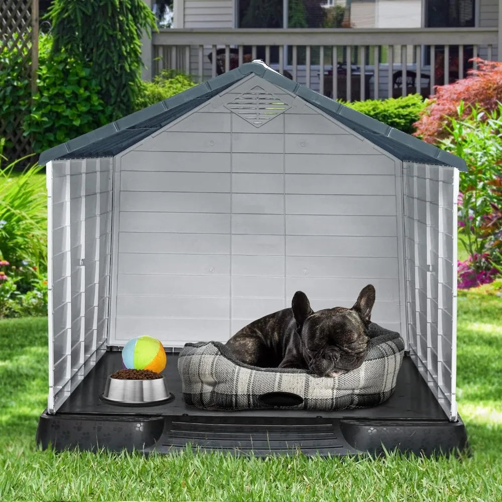 28.5'' Large Plastic Dog House Outdoor Indoor Water Resistant Easy Assembly